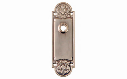 Ornate Brass Escutcheon Door Plate ~ Brushed Nickel Finish
