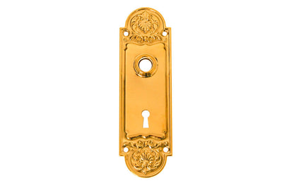 Ornate Brass Escutcheon Door Plate with Keyhole ~ Lacquered Brass Finish