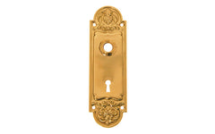 Ornate Brass Escutcheon Door Plate with Keyhole ~ Non-Lacquered Brass (will patina over time)