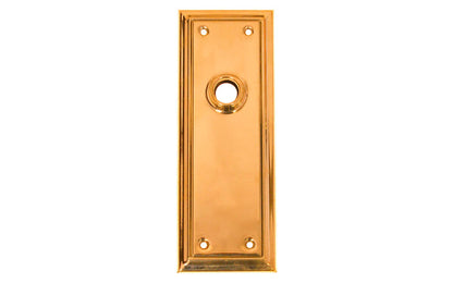Brass Escutcheon Door Plate ~ Lacquered Brass Finish ~ Vintage-style Hardware · Classic & traditional design ~ Quality stamped brass material ~ 6-7/8" high x 2-1/2" wide ~ For solid or pre-bored (2-1/8") hole doors