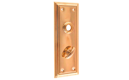 Vintage-style Hardware · Classic & traditional design ~ Quality stamped brass material ~ 6-7/8" high x 2-1/2" wide ~ For solid or pre-bored (2-1/8") hole doors