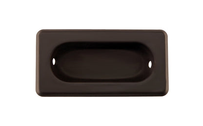 A classic & traditional recessed sash window lift made of quality stamped brass. For windows where a low profile is needed like inside shutters or windows with blinds. Low profile old-style sash lift with bevelled edges. Oil Rubbed Bronze Finish