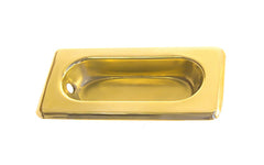 A classic & traditional recessed sash window lift made of quality stamped brass. For windows where a low profile is needed like inside shutters or windows with blinds. Low profile old-style sash lift with bevelled edges. Lacquered Brass Finish