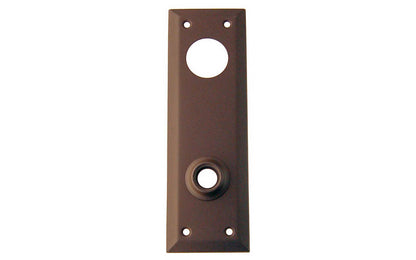 Brass Escutcheon Keyway Cylinder Door Plate ~ Oil Rubbed Bronze Finish ~ Vintage-style Hardware · Classic & traditional design ~ Quality stamped brass material ~ 7" high x 2-1/4" wide ~ For solid or pre-bored (2-1/8") hole doors