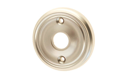 Classic Solid Brass Rosette ~ Passage (Non-Locking) ~ Brushed Nickel Finish ~ Vintage-style Hardware · Classic & traditional ~2-3/4" diameter doorknob rosette ~ Solid brass ~ For solid doors, or modern pre-bored doors (with piece #8873-D)