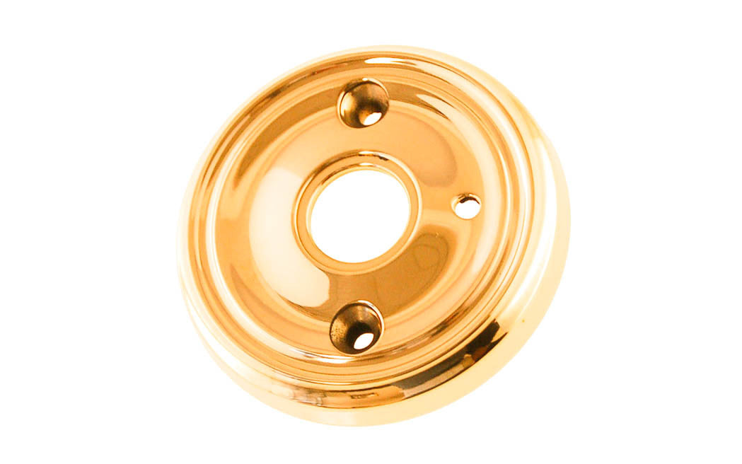 Classic Solid Brass Rosette ~ Privacy (Locking) ~ Lacquered Brass Finish ~ Vintage-style Hardware · Classic & traditional ~2-3/4" diameter doorknob rosette ~ Solid brass ~ For solid doors, or modern pre-bored doors (with piece #8873-C)