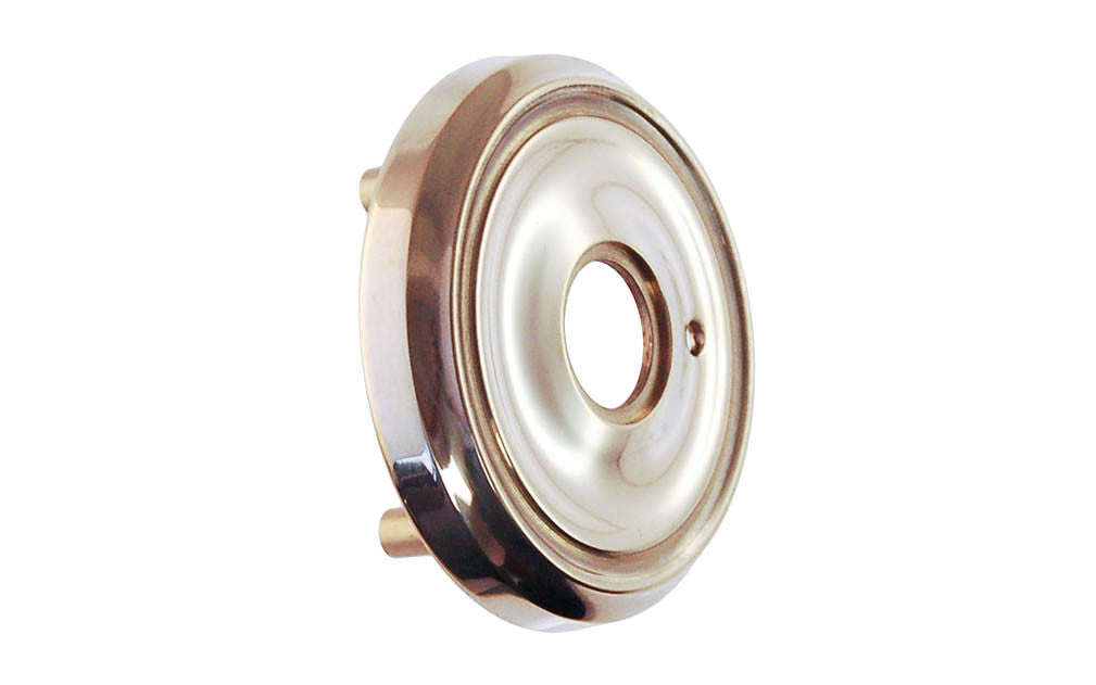 Classic Solid Brass Rosette with Threaded Shanks ~ Privacy (Locking) ~ Polished Nickel Finish ~ Vintage-style Hardware · Classic & traditional ~ 2-3/4" diameter doorknob rosette ~ Solid brass ~ For modern pre-bored (2-1/8" hole) doors (with piece #8873-A)