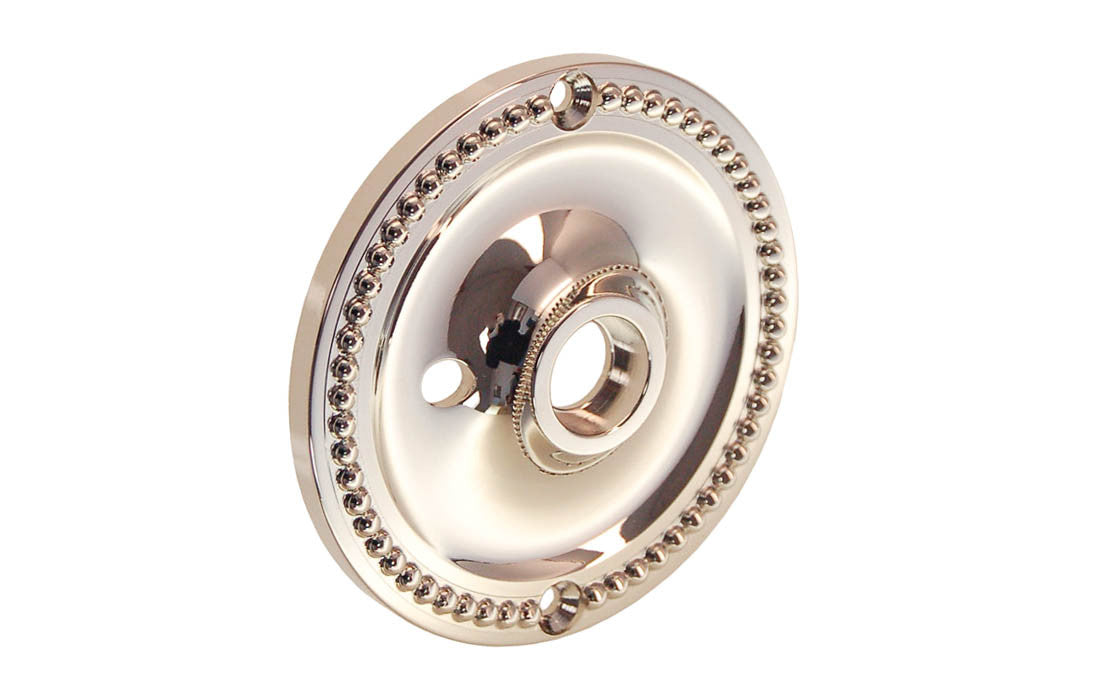 Solid Brass Beaded Rosette ~ Privacy (Locking) ~ Polished Nickel Finish
