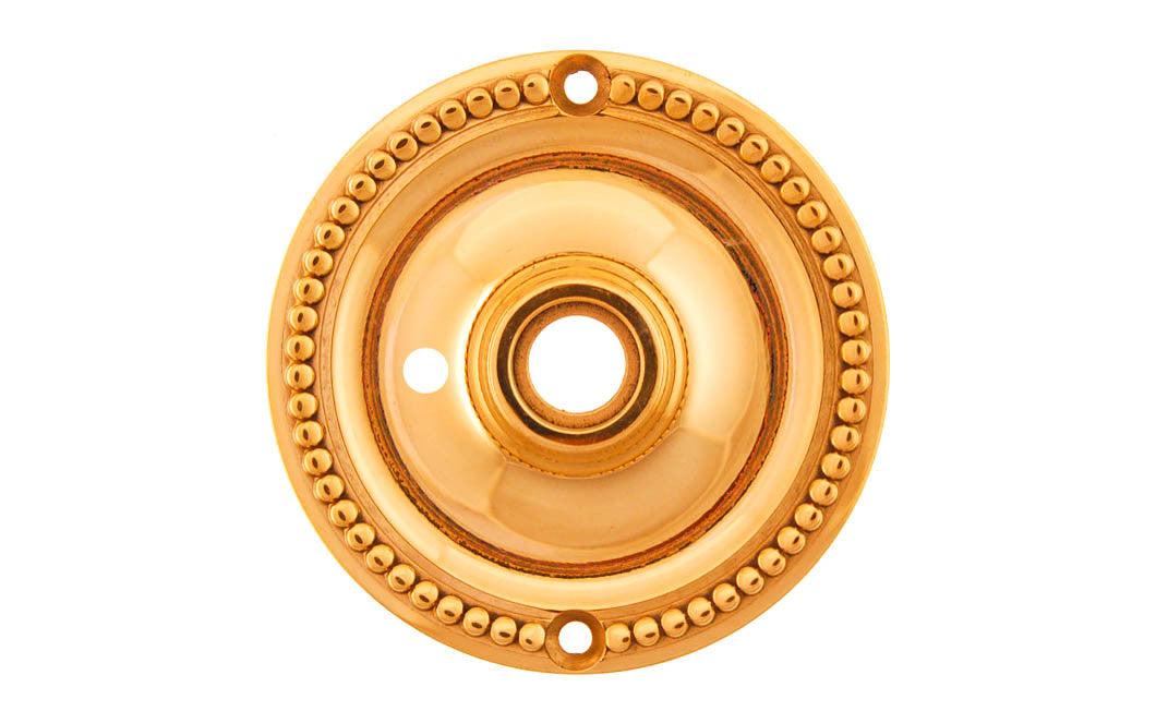 Solid Brass Beaded Rosette ~ Privacy (Locking) ~ Lacquered Brass Finish