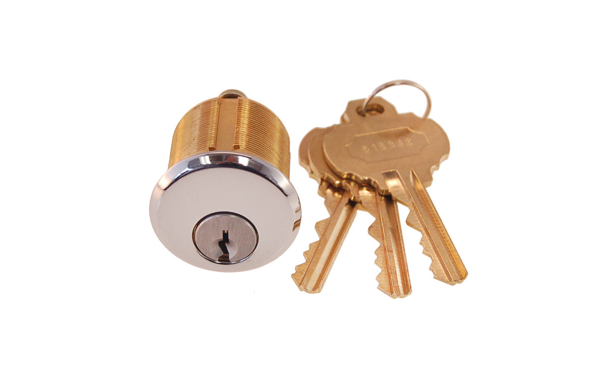 Keyway Cylinder & Keys For Entrance Mortise Lock ~ Polished Nickel Finish