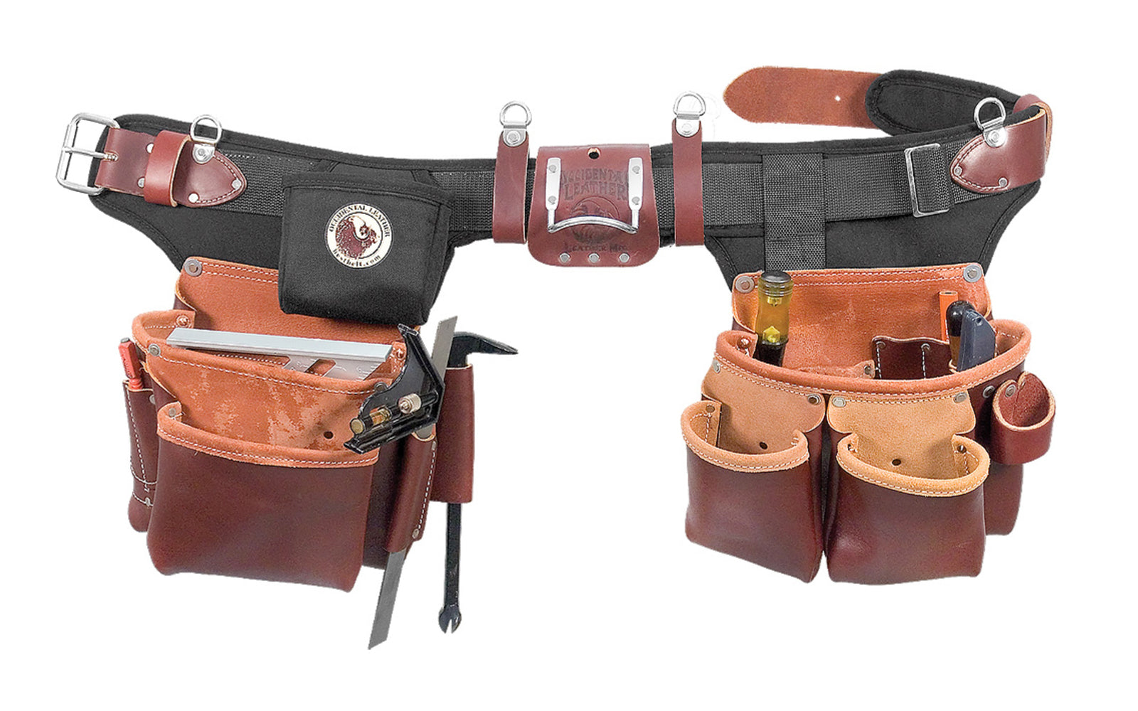 Occidental Leather Heritage "Adjust-To-Fit" Pro Framer Tool Belt Package Set ~ 9550 - Premium Top-Grain Leather bags - 21 pockets - Fully Adjustable - Contracts to 32” Pant (35” Belt), Expands to 41” Pant (45” Belt). 759244196603. Industrial Nylon material. Made in USA - Pro Framer leather framing bags - Copper Rivets