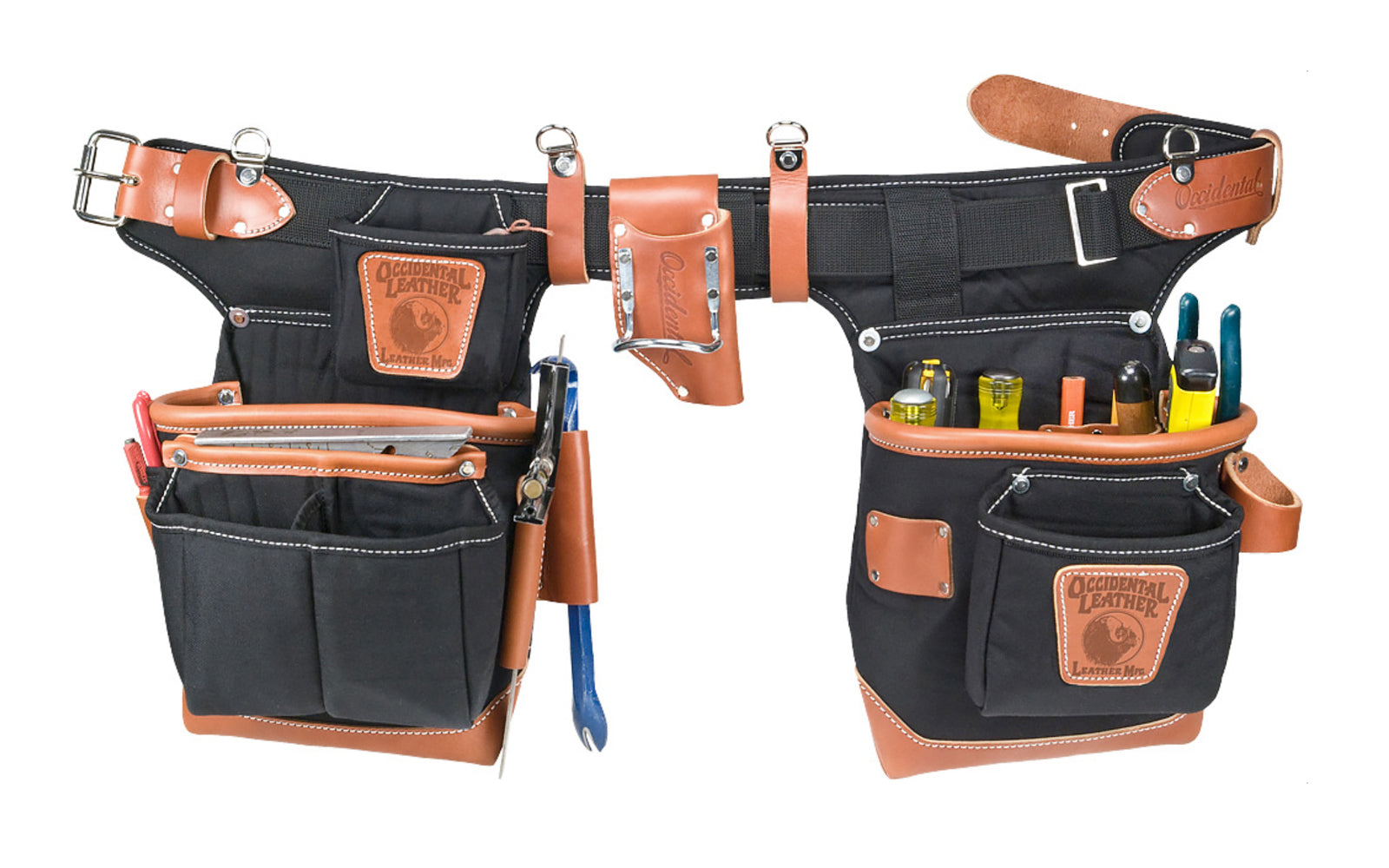 Occidental Leather Heritage "Adjust-To-Fit" FatLip Tool Belt Set - Package Set ~ 9850 - Padded Two Ply Tool Bags Keep Shape - 24 pockets - Fully Adjustable - Contracts to 32” Pant (35” Belt), Expands to 41” Pant (45” Belt). 759244245400. Extremely Abrasion Resistant Industrial Nylon material. Made in USA