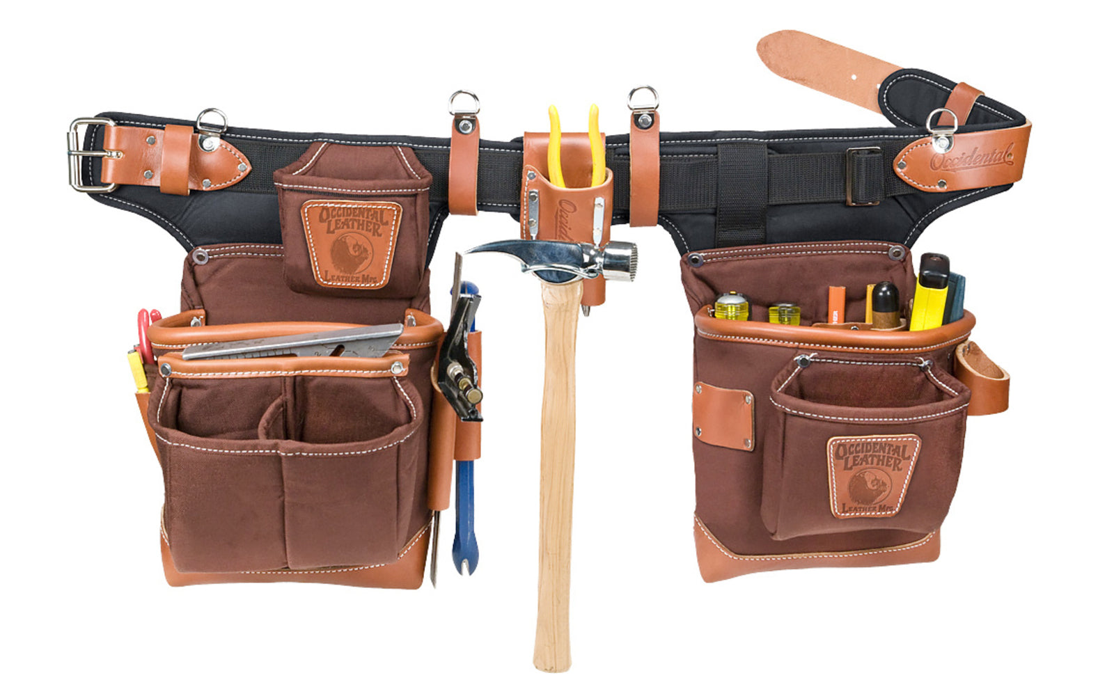 Occidental Leather Heritage "Adjust-To-Fit" FatLip Tool Belt Set - Cafe Color Package Set ~ 9855 - Padded Two Ply Tool Bags Keep Shape - 24 pockets - Fully Adjustable - Contracts to 32” Pant (35” Belt), Expands to 41” Pant (45” Belt). 759244245301. Extremely Abrasion Resistant Industrial Nylon material. Made in USA