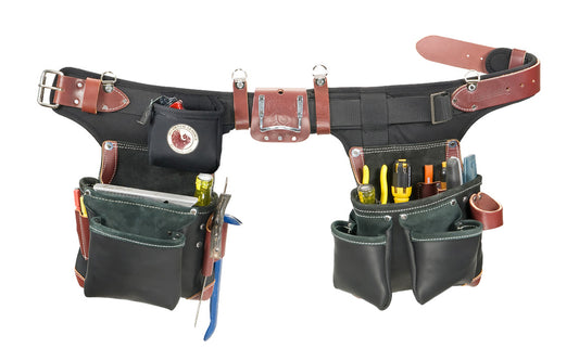 Occidental Leather Heritage "Adjust-To-Fit" Green Building Tool Belt - Package Set ~ B9588 - Premium Top-Grain Leather bags - 22 pockets - Fully Adjustable - Contracts to 32” Pant (35” Belt), Expands to 41” Pant (45” Belt). 759244219401. Industrial Nylon material. Made in USA - Green Building black leather framing bags