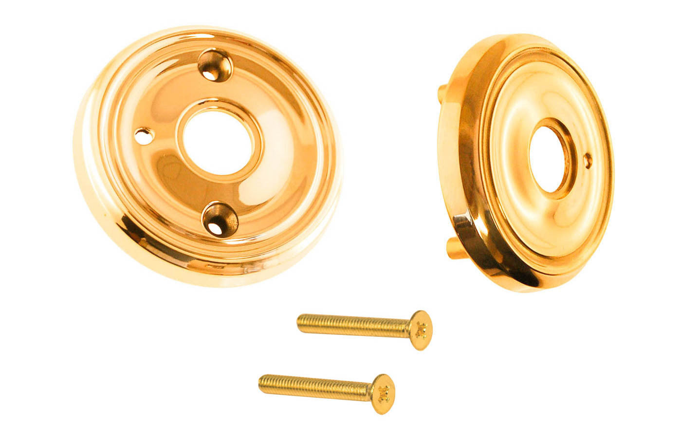 Classic Solid Brass Rosette Set ~ Privacy (Locking) ~ Lacquered Brass Finish