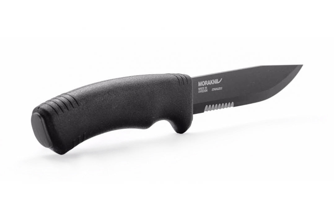 Bushcraft Black Stainless Steel Knife ~ Partial Serration ~ Mora of Sweden 