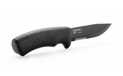 Bushcraft Black Stainless Steel Knife ~ Partial Serration ~ Mora of Sweden 