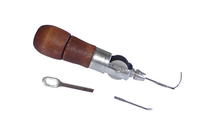 C.S. Osborne Automatic Awl No. 413 is excellent for leather & canvas! The handle is hollow for storage of needles & is made of wood ~ Made in USA ~ 096685621425