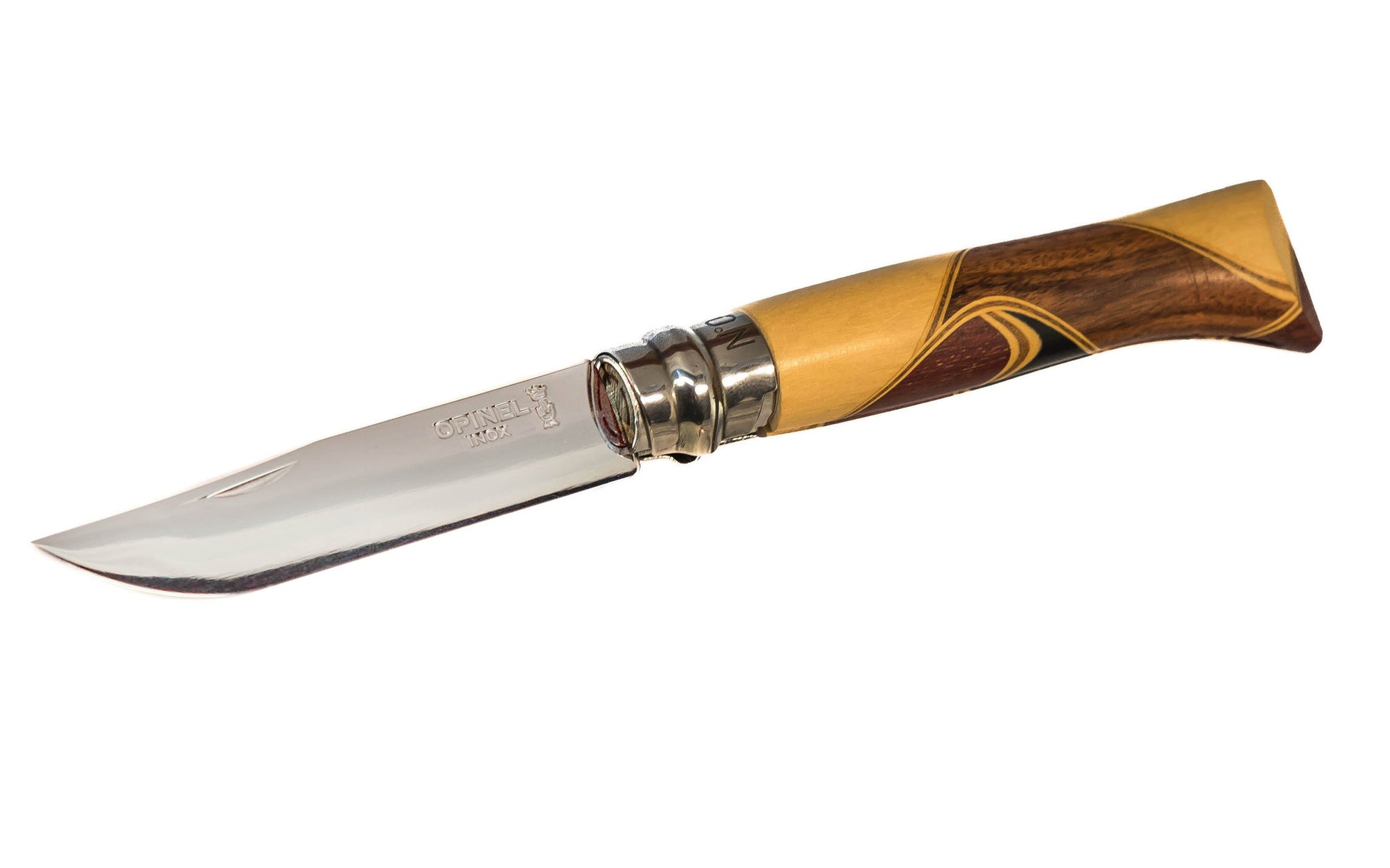 Opinel Stainless Steel Knife ~ "Chaperon" Handle ~ Made in France ~ Made in France · Foldable blade with stainless locking collar ~ Special handle with Ebony, Rose wood, Violet wood, Box wood, Olivewood & Walnut woods
