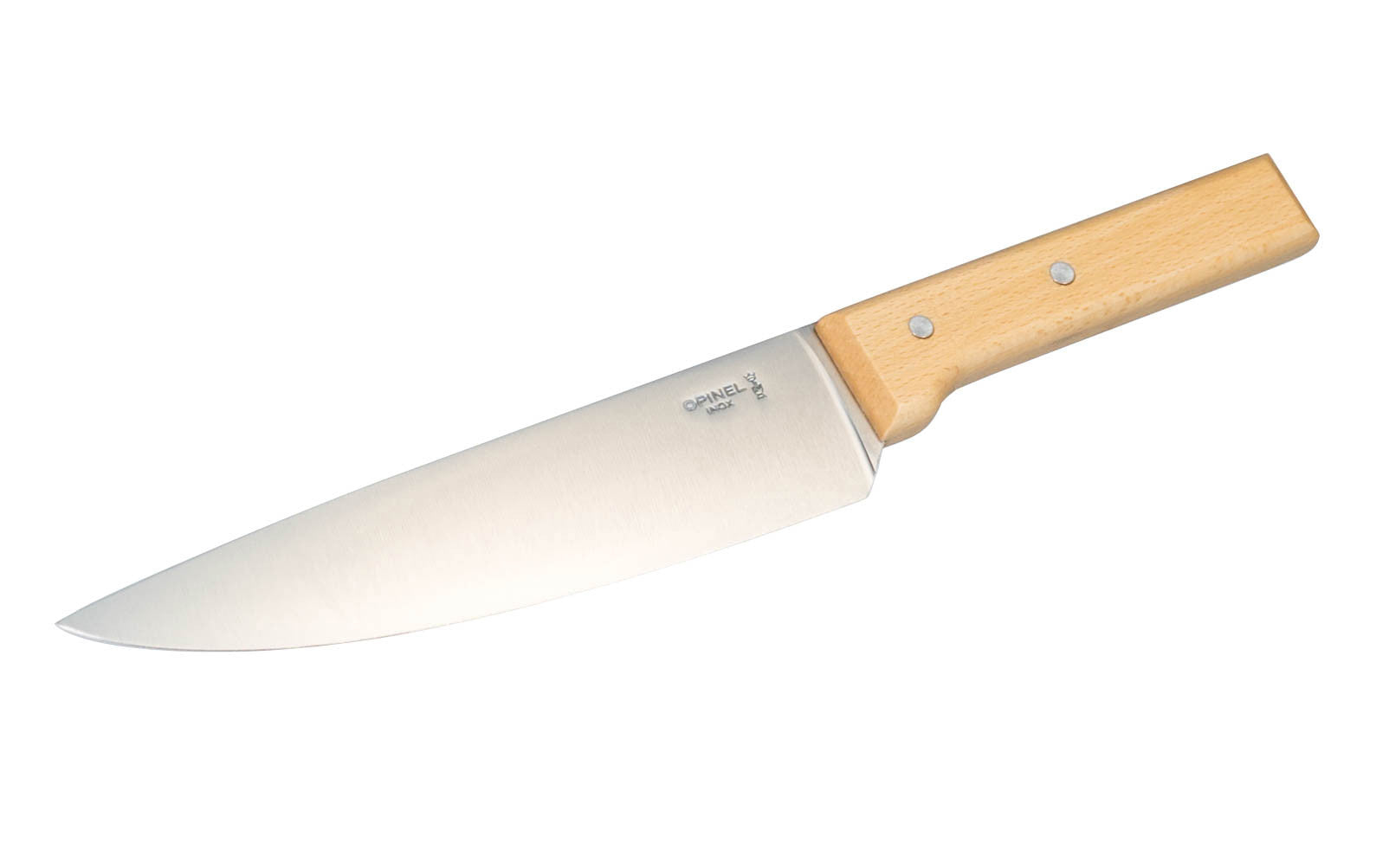 Opinel Multi-Purpose Chef Knife. Model No. 118.  This knife is great for slicing & chopping all kinds of meats, vegetables, & herbs.. Excellent for all kinds chopping & slicing ~ Lightweight yet very well-balanced feel ~ Varnished Beechwood handle