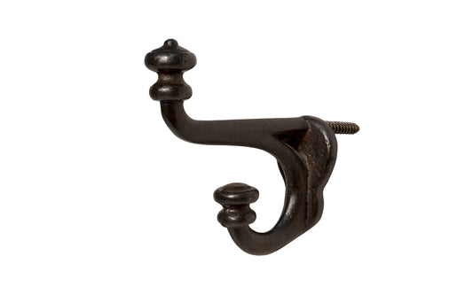 Small Cast Iron Screw Hook ~ Vintage-Style ~ Vintage-style Hardware · Traditional & classic ~ Small vintage-style double hook ~ Made of heavy cast iron ~ 2-1/4" hook projection 