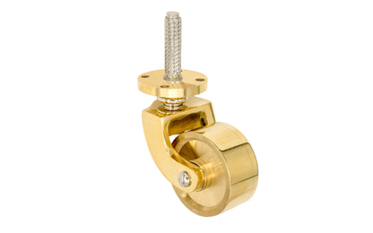 Solid Brass Stem & Plate Caster ~ 1-3/8" Wheel ~ Non-Lacquered Brass Finish (will patina over time)
