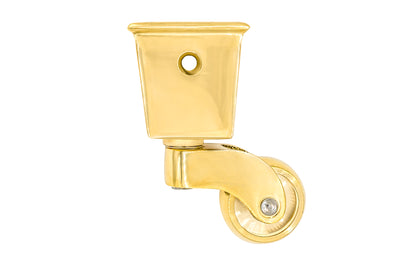 Solid Brass Square Socket Caster ~ 1" Wheel ~ Non-Lacquered Brass (will patina over time)