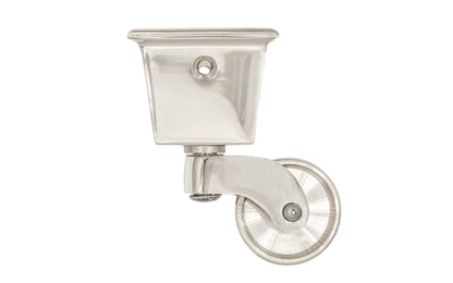 Solid Brass Square Socket Caster ~ 1-1/4" Wheel ~ Polished Nickel Finish