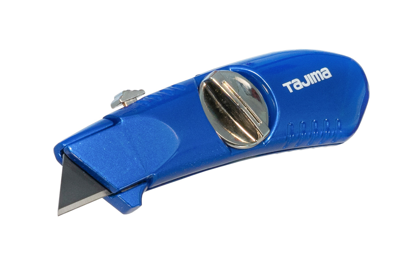 Tajima Model No. VR-102B ~ Blade storage integrated into handle ~ Includes 3 utility blades ~ Rugged one-piece retractable utility knife - Opens easily with a large thumb-screw - Opens easily with a large thumb-screw featuring a magnetic blade retainer & spare blades clip - V REX Tajima Utility Knife - 049296019679