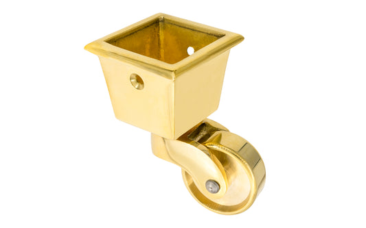 Solid Brass Square Socket Caster ~ 1-1/4" Wheel ~ Non-Lacquered Brass (will patina over time)