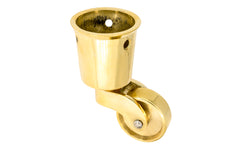Solid Brass Round Socket Caster ~ 1-1/4" Wheel ~ Non-Lacquered Brass (will patina over time)
