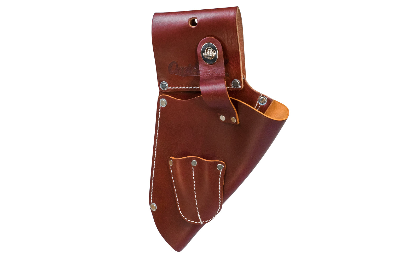 Made in USA - Occidental Leather All leather heavy duty angled body holster for increased balance & comfort with 2 holders for drill or driver bits. Fits most cordless drills. Accepts up to 3" work belt. - Fits up to a 3" work belt - High Quality - Drill Holder - Riveted - Tape Holster - 759244009705 - Leather 