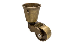 Solid Brass Round Socket Caster ~ 1" Wheel ~ Antique Brass Finish