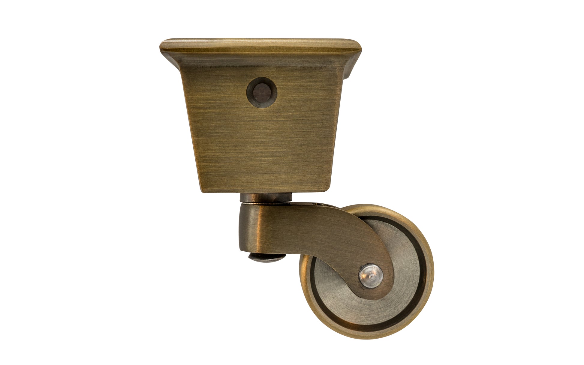 Solid Brass Square Socket Caster ~ 1-1/4" Wheel ~ Antique Brass Finish