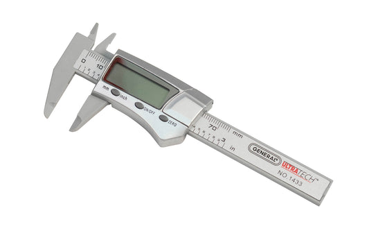 3" Pocket Digital Caliper ~ General Tools Model 1433 ~ Three mode digital display: fractional, metric, & inches ~ Made of carbon fiber material ~ Accuracy: +/- 0.001" +/- 0.02 mm ~ Resolution: 0.0005", 0.01, 1/64" ~ 038728014337