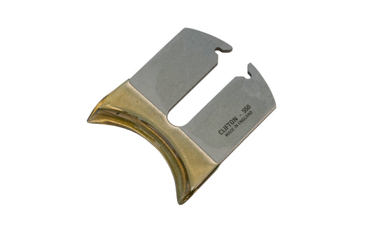 Clifton Concave Spokeshave Iron. Replacement blade only. Concave Blade for Clifton 550 Spokeshave. Cutting edge ground to 25° primary bevel, with 30° secondary bevel. Made in Sheffield, England. 2-1/2" (65 mm) diameter curve.