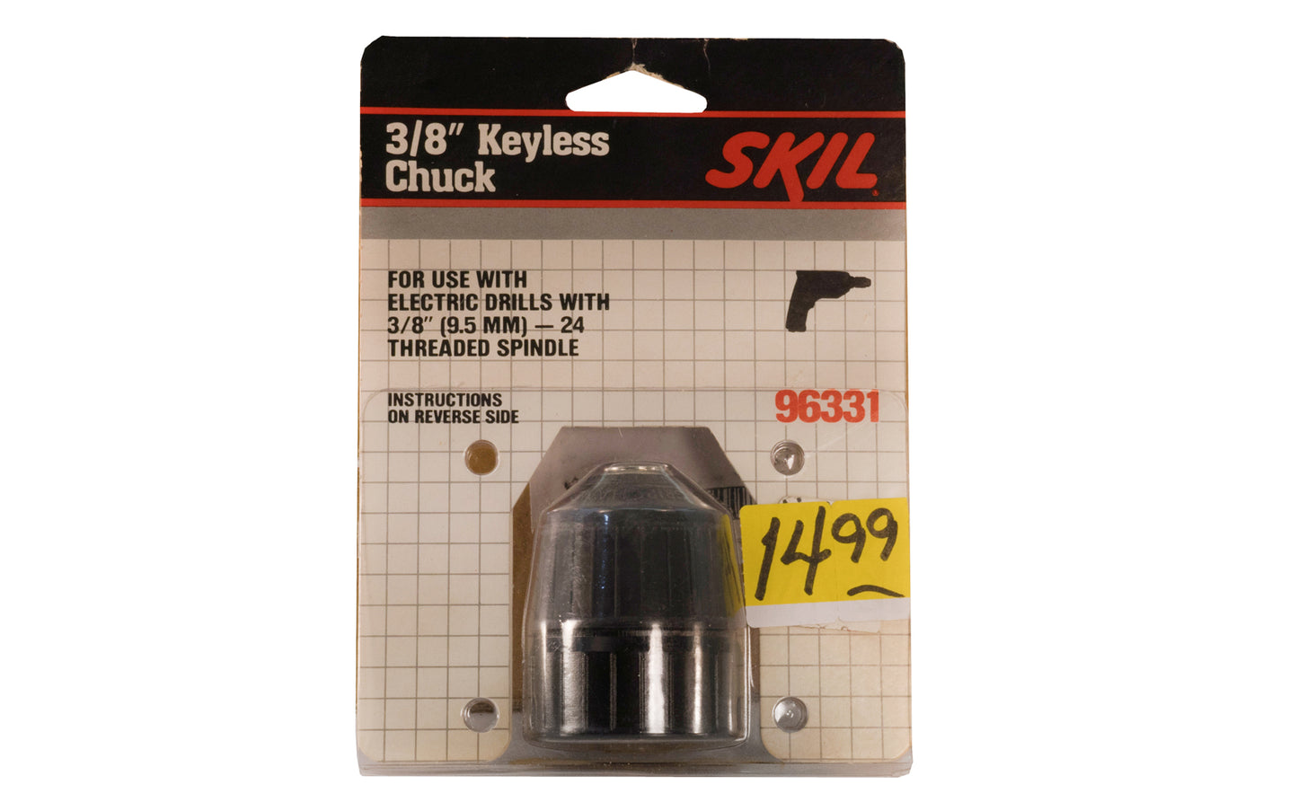 3/8" Skil Keyless Chuck - Made in USA. Model 96331. For use with electric drills with 3/8" - 24 (9.5 mm) threaded spindle. 039725963314