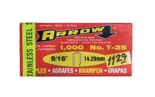 T-25 Arrow 9/16" Stainless Staples - 1000 Pack
