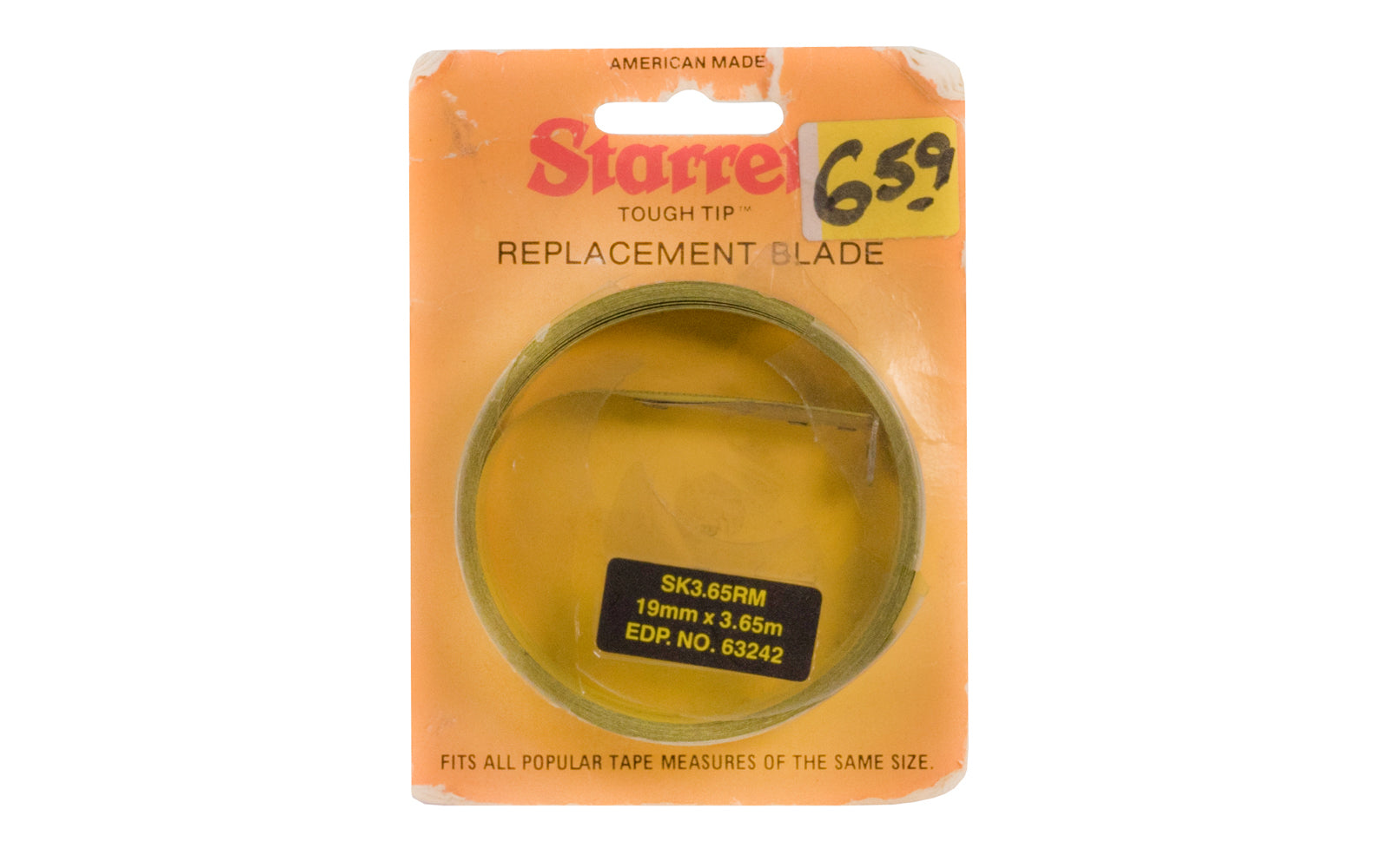 Starrett Replacement Measuring Tape Blade - 19 mm x 3.65m. Metric graduations. Rust resistant lacquered blade. Tempered steel & positive locking. Model SK3.65RM. Made in USA.