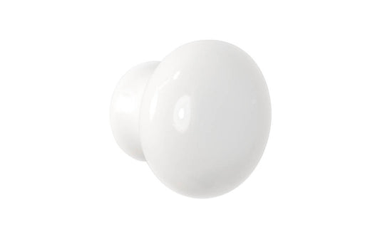 A classic & traditional white porcelain cabinet knob. Made of quality & genuine porcelain material, this stylish knob has a smooth & attractive look & feel. This round knob works well in kitchens, bathrooms, on furniture, cabinets, drawers, & other uses. 1-1/4" Diameter Knob