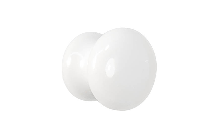 A classic & traditional white porcelain cabinet knob. Made of quality & genuine porcelain material, this stylish knob has a smooth & attractive look & feel. This round knob works well in kitchens, bathrooms, on furniture, cabinets, drawers, & other uses. 1-1/2" Diameter Knob