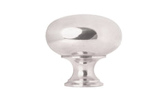 Vintage-style Hardware · Traditional & Classic Brass Knob with a Polished Nickel Finish. 1-1/2" diameter size knob. Made of high quality brass, this stylish round cabinet knob has a smooth look & feel on a pedestal shaped base. Works great in kitchens, bathrooms, on furniture, cabinets, drawers. Authentic reproduction hardware.