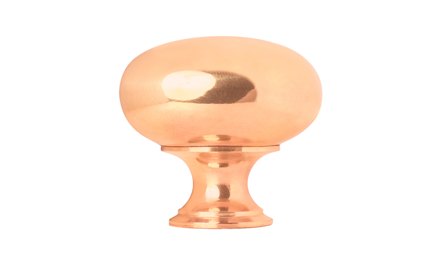 Vintage-style Hardware · Traditional & Classic Brass Knob with a Polished Copper Finish. 1-1/2" diameter size knob. Made of high quality brass, this stylish round cabinet knob has a smooth look & feel on a pedestal shaped base. Works great in kitchens, bathrooms, on furniture, cabinets, drawers. Authentic reproduction hardware.