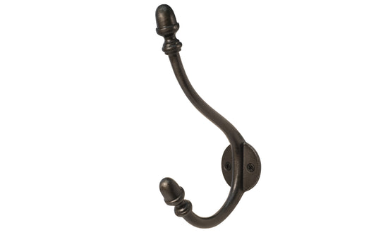 Large Cast Iron Acorn Hook ~ Vintage-style Hardware · Traditional & classic ~ Vintage-style double hook ~ Made of heavy cast iron ~ 3-7/8" hook projection 