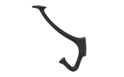 Vintage-style black cast-iron hall tree hook designed in the Art Nouveau style of hardware. Great for use in hallways, hall trees, coat racks, kitchens, bedrooms, & many other places. The double hook is made of strong cast iron material, making it durable for heavy coats, bags, & clothing 5-1/2" high hook. 