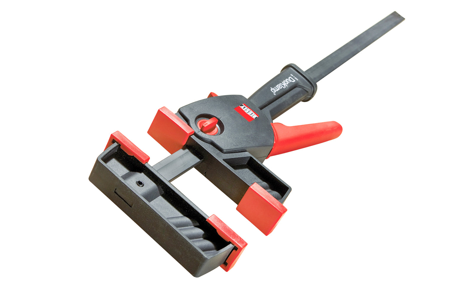 Bessey 18" DuoKlamp Clamp ~ DUO45-8 - One handed clamp & spreader. Clamp or spread with the turn of a button, no tools necessary. 18" max opening & 3-1/4" deep throat. Jaws resist flex & withstand up to 260 lb. of clamping force. Soft pressure caps prevent marring of wood by distributing pressure over a greater area.  