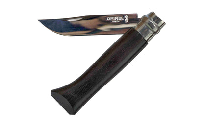 Opinel Stainless Steel Knife ~ Ebony Wood Handle ~ Foldable Blade ~ 3-1/4" long foldable polished blade with stainless locking collar ~ Special Ebony wood handle ~ Includes "gift" box with black velvet sleeve
