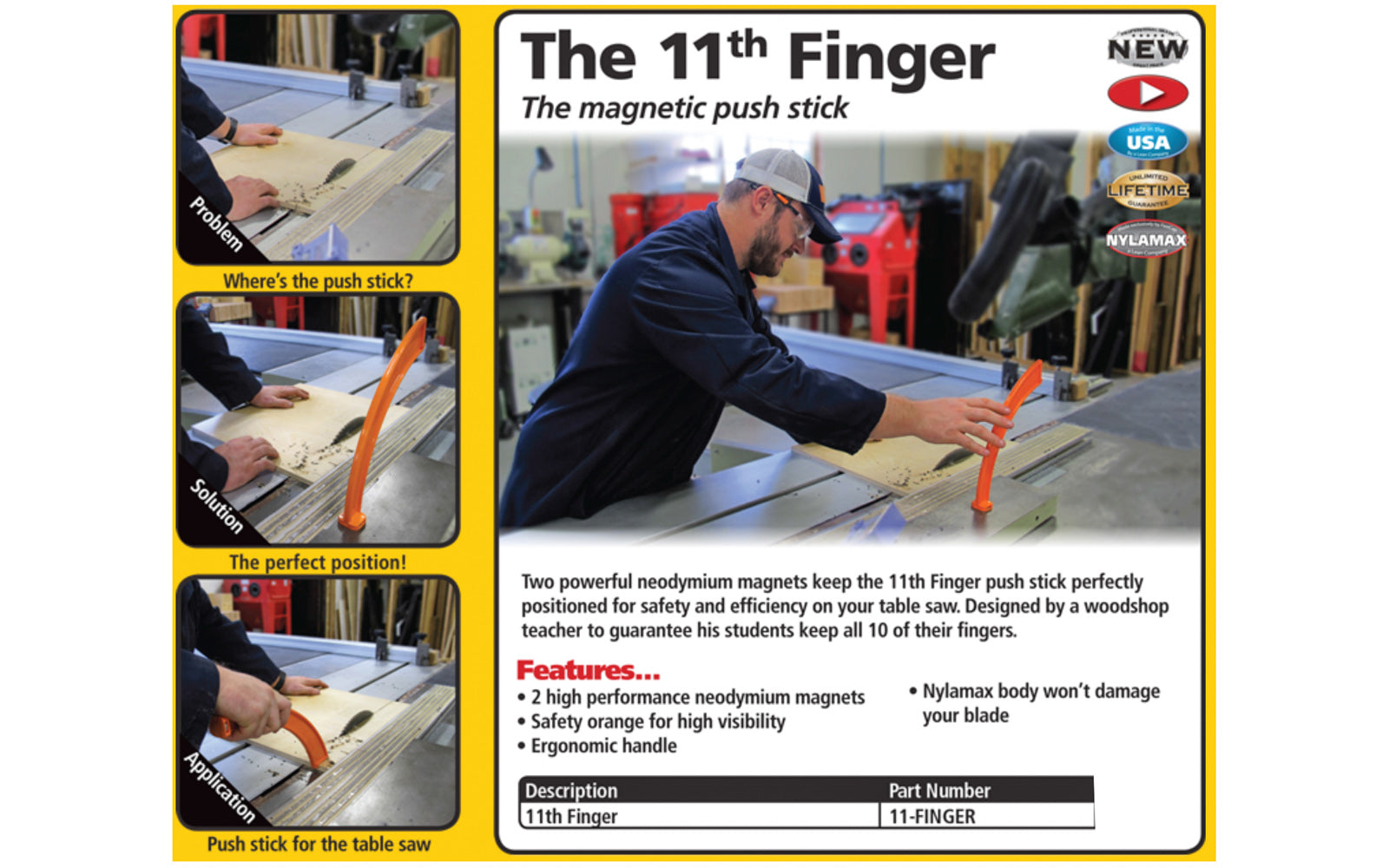 FastCap 11th Finger - Push Stick With Magnetic End - Model No. 11-FINGER - Made in USA