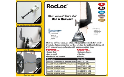 FastCap 5/8" RocLoc Drywall Anchor - 10 Pack