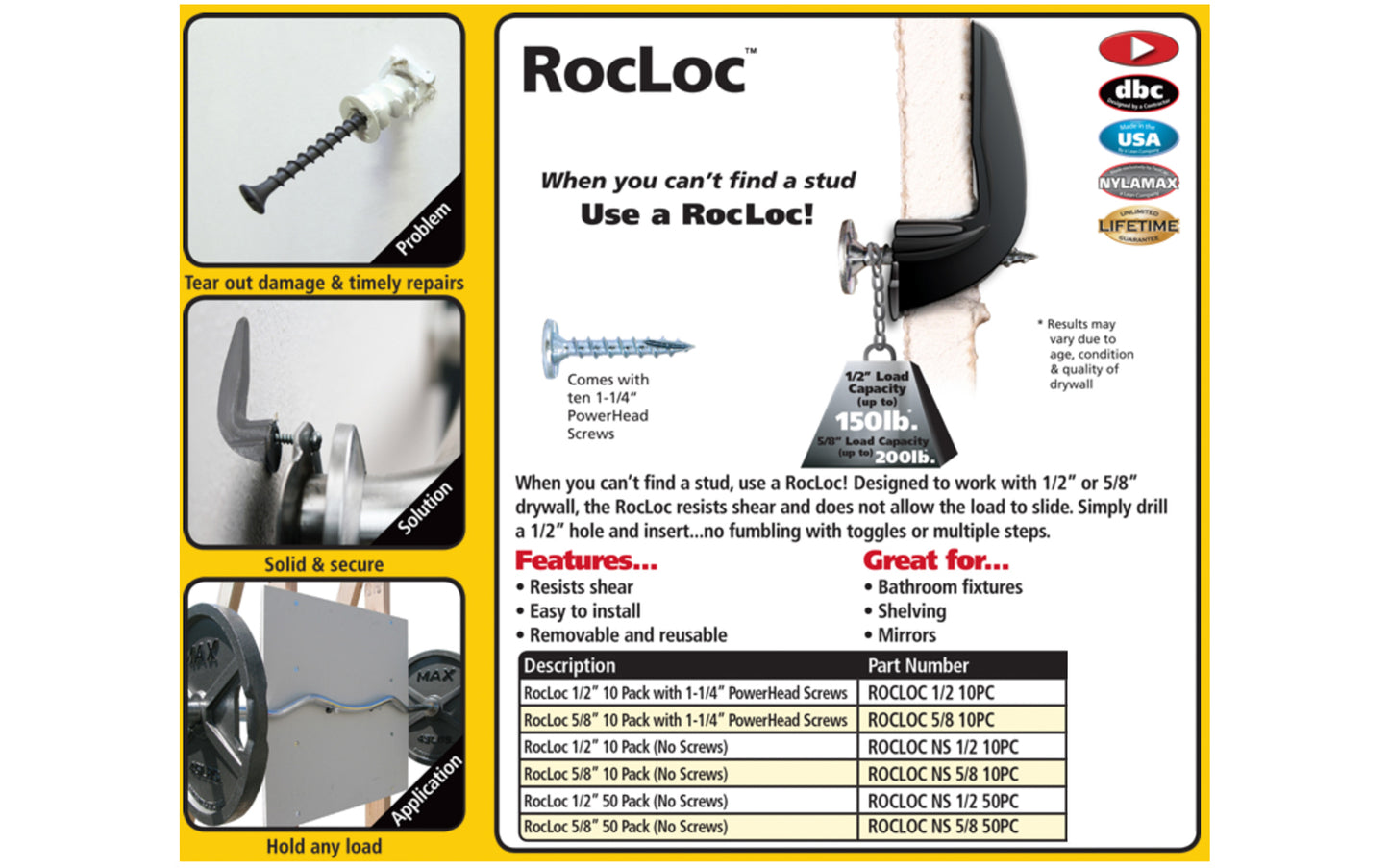 FastCap 1/2" RocLoc Drywall Anchor - 10 Pack